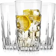 Glaver's Highball Glass Cups. Set of 10 Elegant Diamond Cut Drinking Glasses. Classic 15 oz Bar Glasses. Tall Kitchen Glass for Water, Old Fashioned, Juice, Beer, Cocktails.