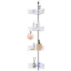 4 Tier Metal Shower Corner Pole Caddy Bathroom Wall Shelf Storage Rack Holder