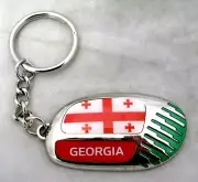 33569 RUGBY WORLD CUP 2011 GEORGIA FLAG SILVER ROUND KEYRING KEY RING