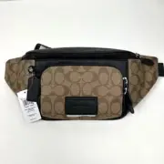 Coach Mens Track Belt Bag In Signature Canvas In Khaki/Black C3765