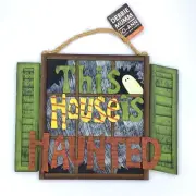 Debbie Mumm Halloween Decor Wall Sign This House is Haunted Window Shutters