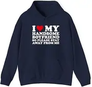 [X.Style] I Love My Handsome Boyfriend So Stay Away Heart Girlfriend ds028 Hoodie Navy L