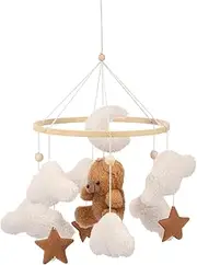 Baby Crib Mobile for Boys Girls Bassinet Soft Plush and Wood Nursery Mobile Cute Baby Bed Bell Charming Nursery Decor for Infant Newborn (Brown)