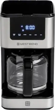 West Bend Drip Coffee Maker Brews Hot or Iced, Programmable with Brew Silver