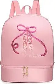 [GARLUGAVA] Ballet Dance Backpack with Separate Shoe Compartment,Little Girls Ballerina Bag Embroidery Dance Toddler Bag Storage Bag