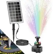 LESOLEIL solar Water fountain pump with 2000mAh Battery, 3.5W Solar Powered Fountain Pump Kit with 8 nozzles, color LED lights, for bird bath, backyard, garden, and pond