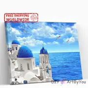 Paint By Numbers Kit Santorini Ocean Beginner Adult Framed Acrylic Wall DIY Draw