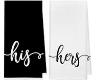 Kunlisa His and Hers Wedding Gifts for Newlyweds, Couples, Husband and Wife - Hand Towels for Bathroom 16x24 Inch Set of 2 (Black and White)