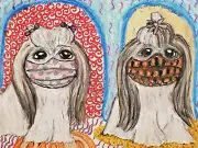 Shih Tzu Quarantine Folk Pop Art Print 13x19 Signed by Artist KSams Collectible
