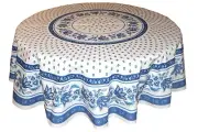 LE CLUNY, LISA WHITE & BLUE, FRENCH PROVENCE COATED COTTON TABLECLOTH, 70" ROUND