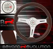 350mm Dark Wood Grain Silver Streak Design Steering Wheel Jdm Horn Button (for: Volkswagen)
