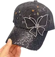 [HAMKVBPR] Baseball Cap Unisex Summer Sequins Butterfly Baseball Cap Female Fashion Sun Hat Breathable Versatile Street Dance Cap Outdoor Sports Hat