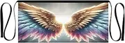 [Joitme] Colorful Angel Wings White Server Apron Women, Short Apron with Pockets, Apron for Man, Colorful Angel Wings White