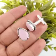 Rose Chalcedony Gemstone Cufflinks 925 Sterling Silver Handcrafted Jewelry Gift