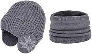 [kowaku] Kids Winter Beanie Scarf Set Neck Warmer Earflap Children Knitted Beanie Hat for Biking Camping Fishing Backpacking Skating