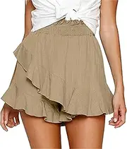 [Aosufei] Women's High Waisted Stretchy Flowy Short Casual Solid Ruffle Mini Short Basic Summer Wrap Shorts