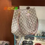 二手LV DAMIER AZUR NEONOE 水桶包 N40152 粉紅色皮革 白色棋盤格肩背包 精品