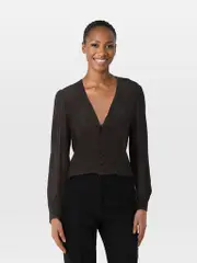 Black V Neck Sheer Blouse