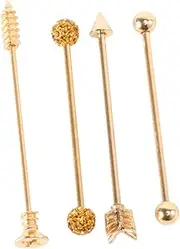 [WOFASHPURET] Ear Decoration Helix Earring Spike Earrings Screw Earrings Golden Cartilage Earrings Industrial Earrings Ear Cartilage Piercing Jewelry Industrial Ear Bar Barbell Ear