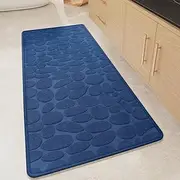 Color&Geometry Quick Dry Thin Bathroom Runner Rug- Super Absorbent, Non Slip Rubber Backing, Non Shedding, Washable Blue Bath Mat Runner- 20"x47" Long Bath Mats for Bathroom Floor
