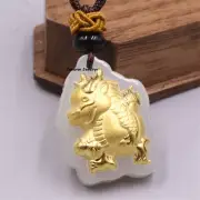 Pure 999 Yellow Gold With Natural Jade Women Lucky Dragon Pendnat 24*17mm