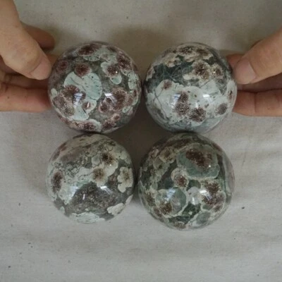 4Pcs 1.8LB Natural Green Sakura Jasper Crystal Sphere Balls Healing Russia Bulk
