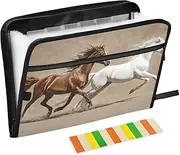 Quteprint 13 Pockets Expanding File Folder with Zipper Closure, Animal Horse Art Accordion File Folder with Sticky Labels, Letter Size A4 Papers Expandable File Document Organizer