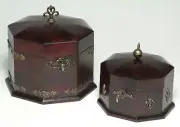 Set of 2 Octagonal Wooden Storage Boxes - Fluer de Lis accents