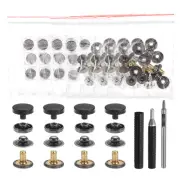 24Set Leather Snap Fasteners Kit 12mm Metal Snaps with 3 Setter Tools Black