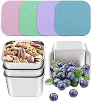 Haldane Stainless Steel Snack Containers for Kids, Reusable Snack Containers with Lids, Food Storage Bento Containers, Small Lunch Box for Toddlers, Daycare, School Travel, 4 * 6oz