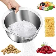 Rice Washer Strainer Bowl - 4-in-1 Washing Bowl for Quinoa, Stainless Steel Rinser with Side Drainers Small Colander for Cleaning Fruits, Vegetables, and Beans - Versatile Kitchen Tool