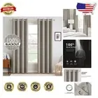 Luxurious 100% Blackout Faux Linen Curtains - Noise-Reducing Drapes Set of 2