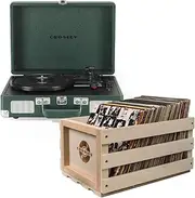 Crosley Cruiser Bluetooth Portable Turntable - Emerald Green + Bundled Crosley Record Storage Crate