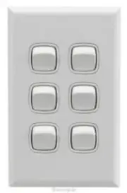 HPM EXCEL 6-GANG ROCKER SWITCH 10A 240V 2-Way Vertical, Flush Mount GLOSS WHITE