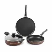 Induction Base Non-Stick Aluminium Cookware Set 3 Pieces Brown