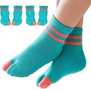 [Pursuestar] 2 Pairs Cotton Two Big Toe Tabi Flip Flops V Socks Elastic Casual Stripe Socks for Kids Boys Girls 3-12 Years