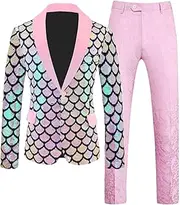 [Zadaos] Men Sequin Suit 2 Piece Set Male Wedding Dance Party Stage Dress Blazers Jacket and Pants