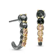 1 CT. T.W. Enhanced Black and Champagne Diamond J-Hoop Earrings in 10K Gold with Black Rhodium