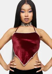 Cherry Stay Awhile Velvet Scarf Top