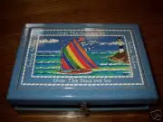 Seaside Sailboat & Lighthouse "Over the Seas" by Ormsby Blue Storage Box 11"