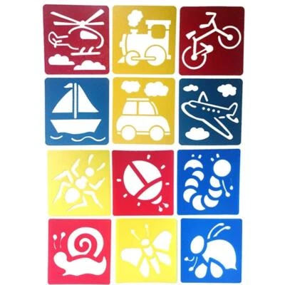 Colorful Kids Drawing Stencils - 12Pcs Reusable DIY Plastic Stencil Templates in
