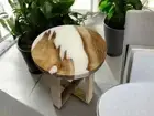 White Resin Wooden River Table Top, Epoxy Side & Sofa End Table Top Decor Art