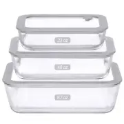 Glass Food Containers with Glass Lids, 3 Pack of Large Size, Microwave Safe M...