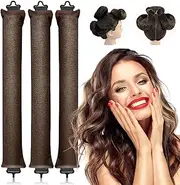 Hair Curler No Heat, 3PCS Heatless Curls Overnight, Flannel Covered Heatless Curling Rod, Heatless Hair Curler Overnight, Hair Curlers to Sleep In, Hair Styling Tools for Women Long Hair (Cocoa)