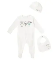 [Gucci Kids] Gucci Kids Baby printed onesie, bib, and beanie set M 9-12 white