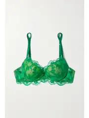 [I.D. SARRIERI] I.D. SARRIERI - + Net Sustain Petal Bloom Embroidered Tulle Underwired Bra - Green - 32B 32 B Green