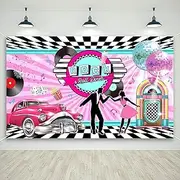Mocsicka 1950s Party Banner Backdrop Retro Rock and Roll Theme Photo Booth Background for 50s Birthday Decorations Back to 1950s for Photography Party Supplies, 72.8 x 43.3 Inch