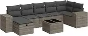 vidaxl 8-Piece Garden Sofa Set Grey Poly Rattan Outdoor Seating with Cushions Storage Function Modular Patio Furniture