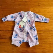 Bonds Purple Floral Wondercool Short Leg Zip Wondersuit Size 0000 Newborn BNWT