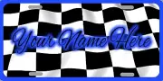 Personalized Custom Checkered Flag Racing NASCAR Blue Stylish License Plate Sign